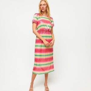 J.Crew‎ Short-Sleeve Sequin Dress in Watermelon Stripe Size 2